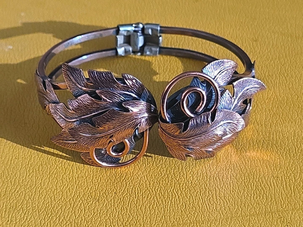 Wide Vintage Copper by Bell Hinged Clamper Bracelet Native American Jewelry