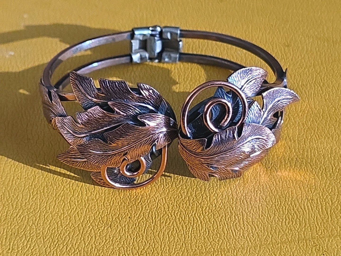 Wide Vintage Copper by Bell Hinged Clamper Bracelet Native American Jewelry