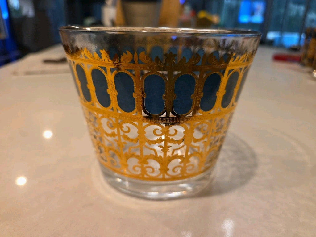 Vintage Culver's 22k Gold Green Azure Scroll Ice Bucket