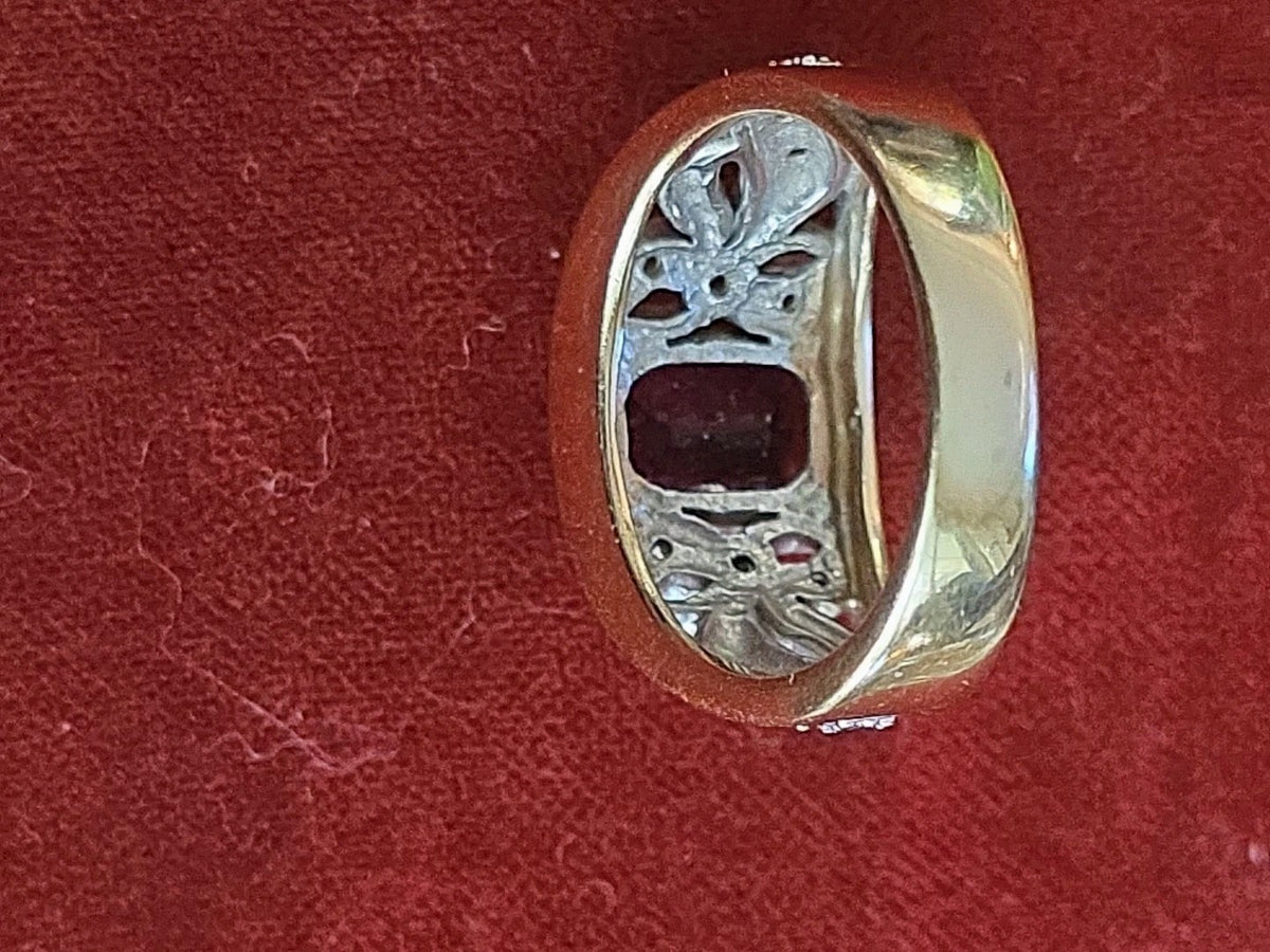 Rubellite Tourmaline 14k Yellow Gold Estate Ring with Diamonds In White Gold