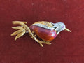 Retro Ruby Diamond Enamel 18k Yellow Gold Red Bird Brooch