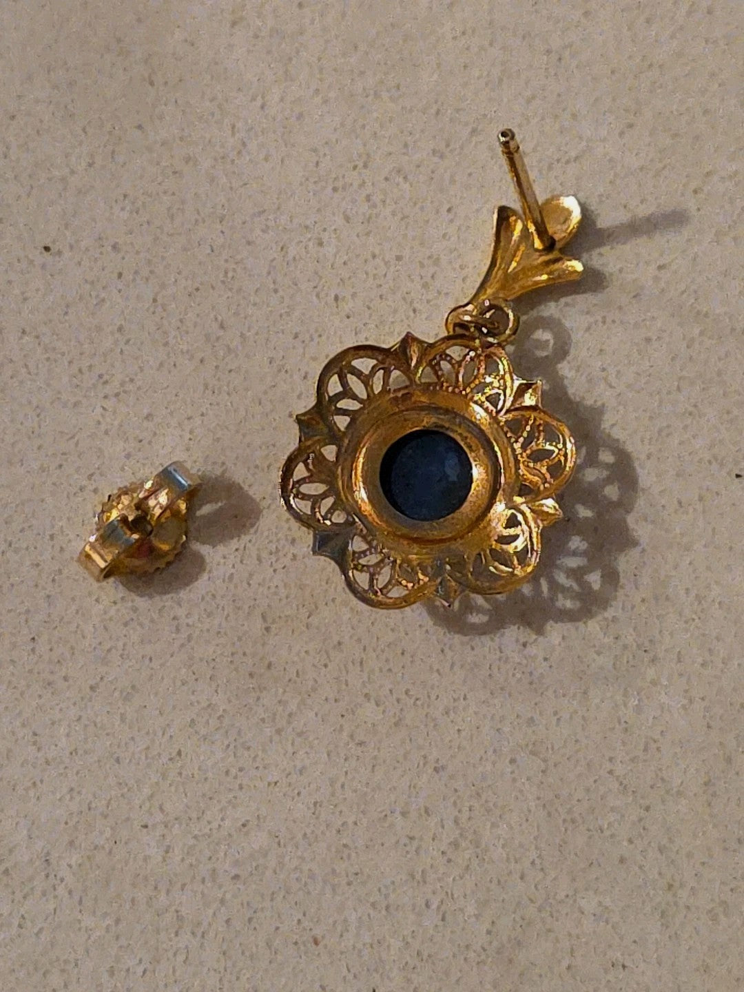 Petite 14k Yellow Gold  Earring With Blue Stone