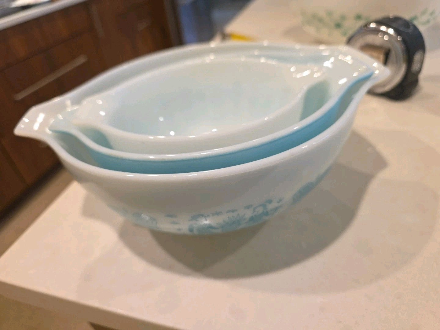 Pyrex Amish Butterprint Blue & White Cinderella Nesting Mixing Bowls Set Of 3