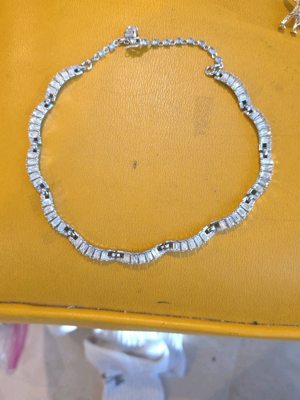 TRIFARI Signed Vintage MCM Baguette Rhinestone Choker Necklace Silver Tone