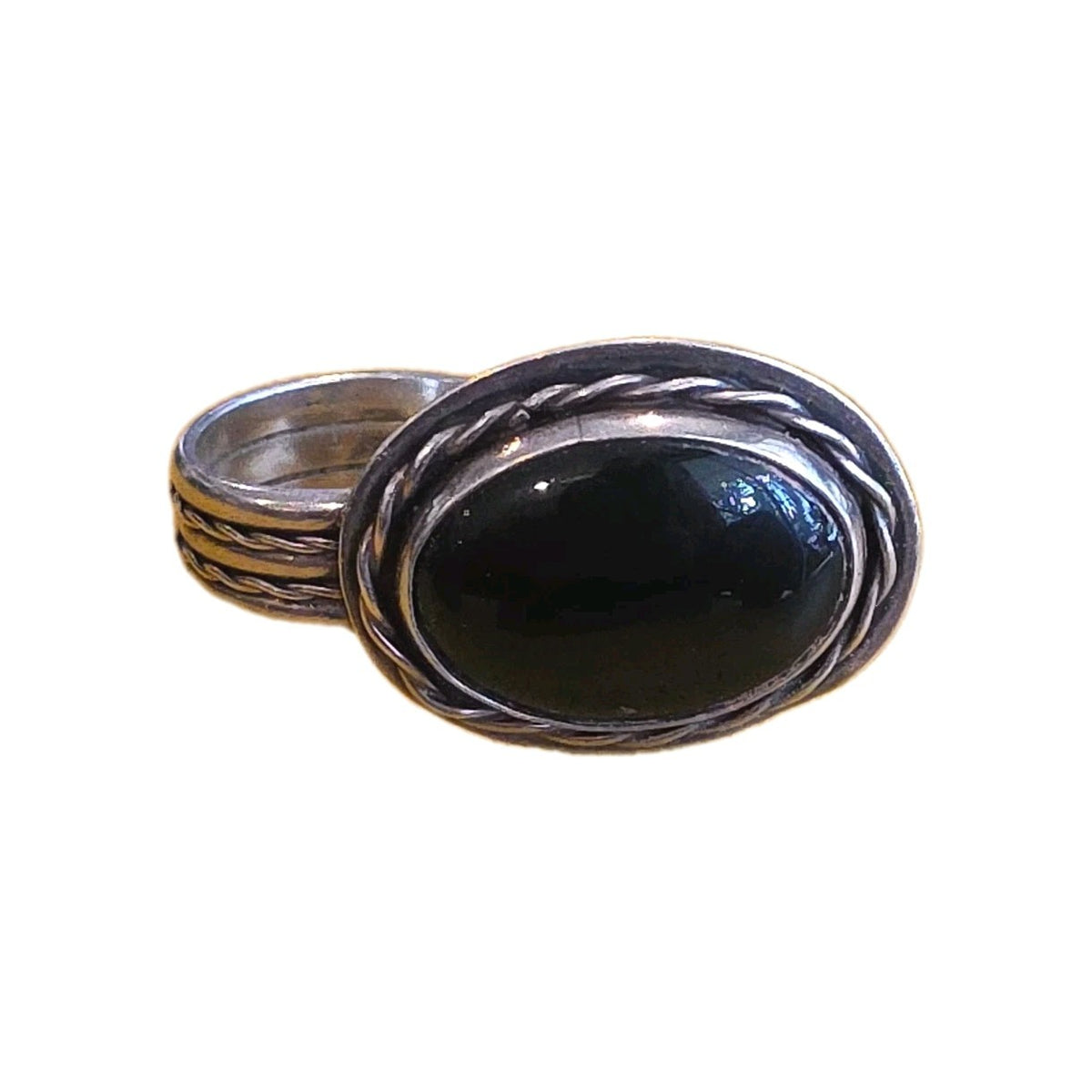 Navajo Black Onyx & Sterling Silver Two Finger Ring Senufa Signed Size 9