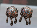 Antique Silver Highly Decorated  Granulation Enamel Bell Earrings  w Clapper