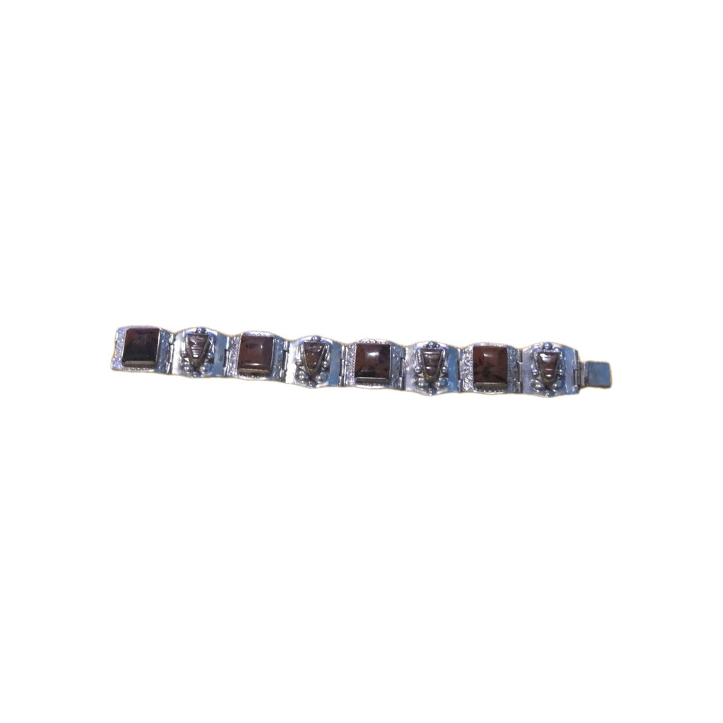 VTG 40s TAXCO Mexico Carved Tortoise 925 Sterling Silver Link Bracelet