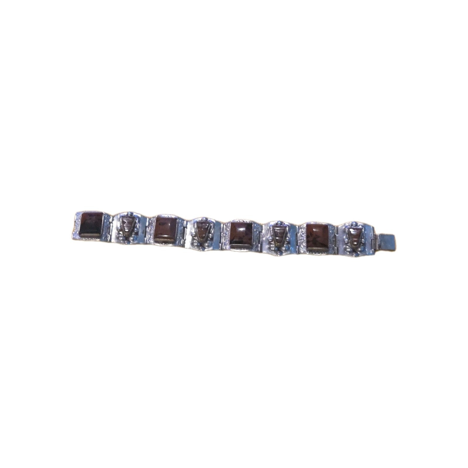 VTG 40s TAXCO Mexico Carved Tortoise 925 Sterling Silver Link Bracelet