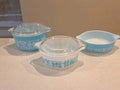 Vntg Pyrex Amish Butterprint Turquoise #471 472 473  3 Piece Casserole 2 Lids