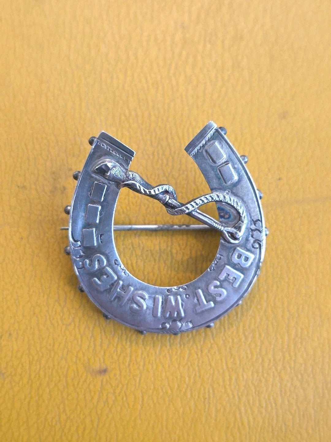 Antique Victorian Sterling Silver English Horseshoe Brooch w/Crop