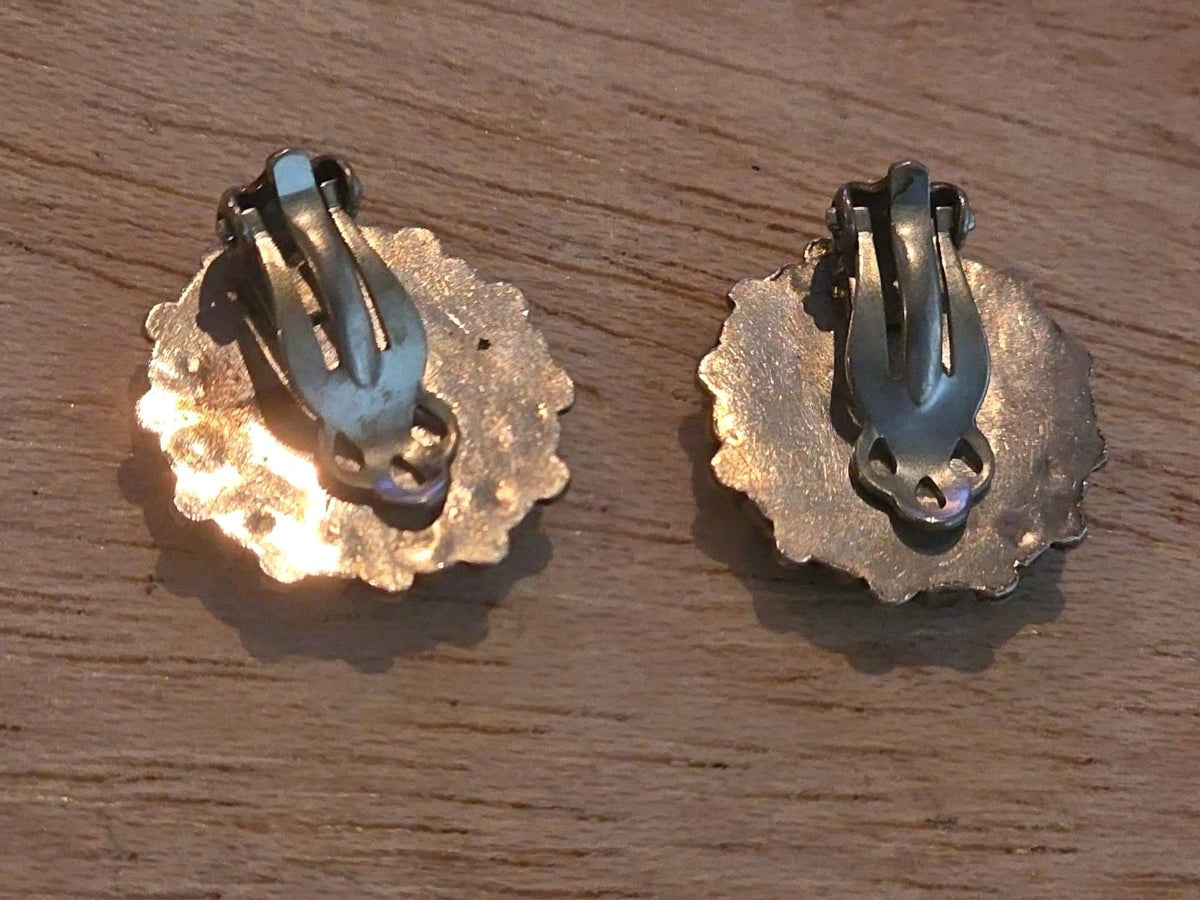 Native American Zuni Sterling Silver Turquoise Petit Point Flower Earrings