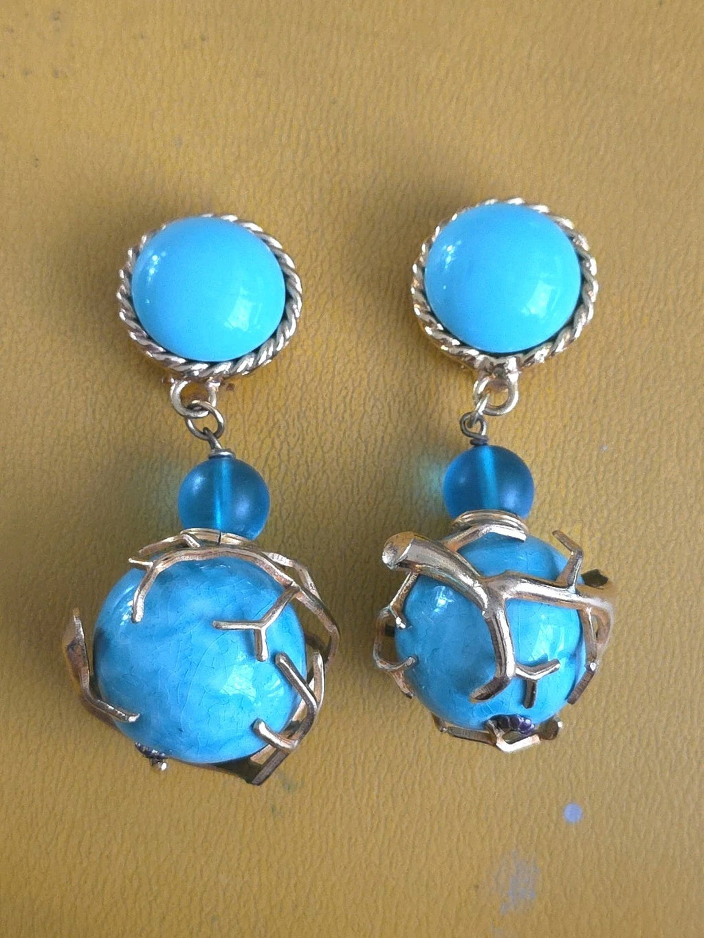 Philippe Ferrandis French Gold Plated TREE BRANCH Chandelier Earrings