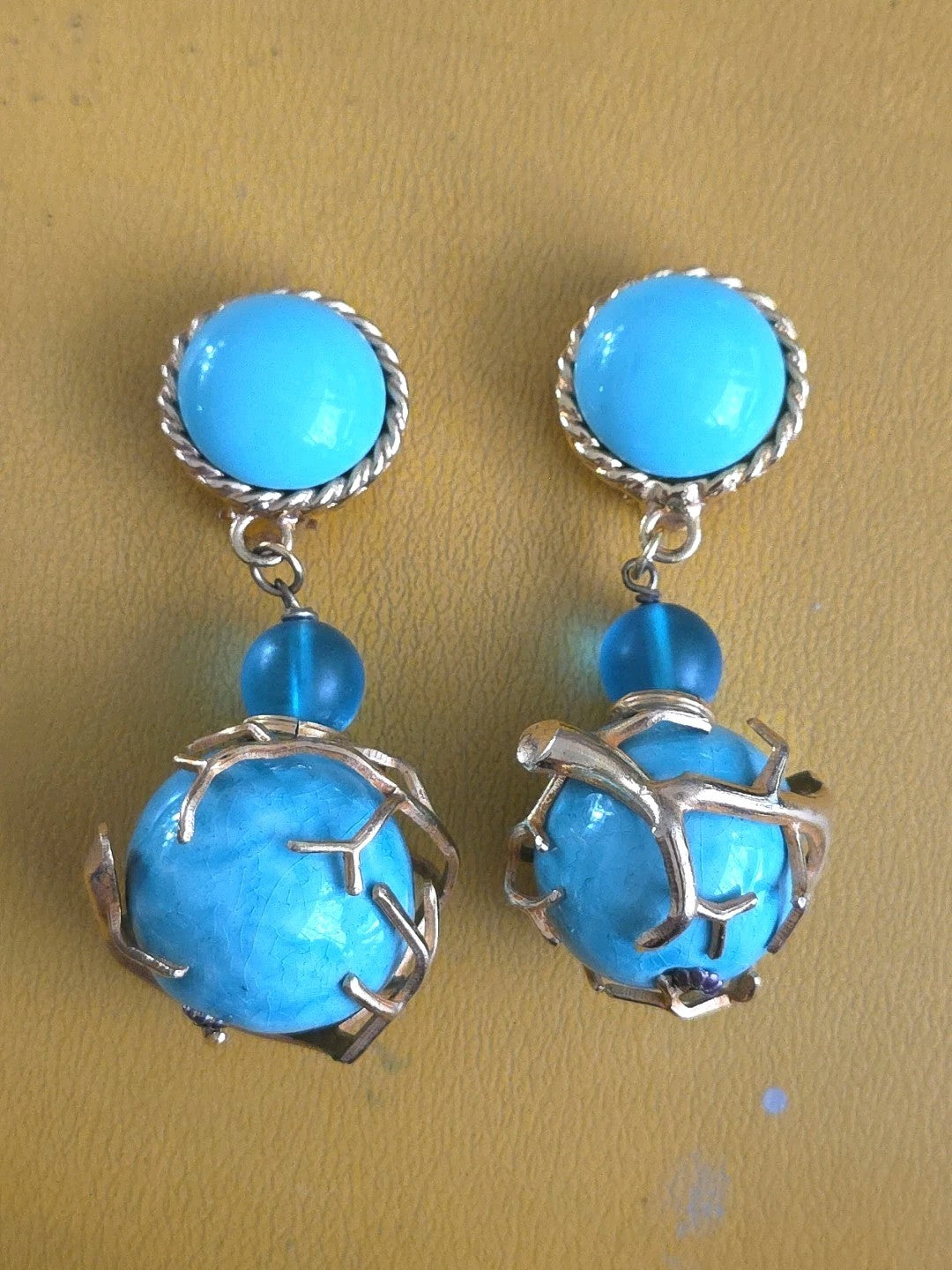Philippe Ferrandis French Gold Plated TREE BRANCH Chandelier Earrings