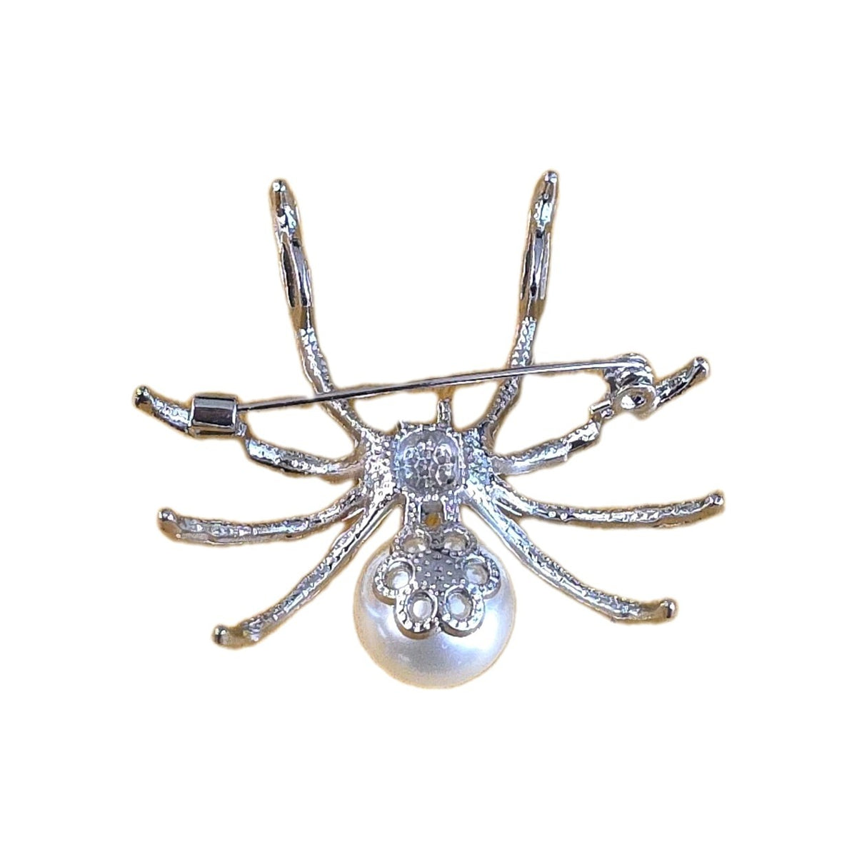 Spider Silver Tone Brooch Faux Pearl Rhinestones Fashion Jewelry Pin Halloween