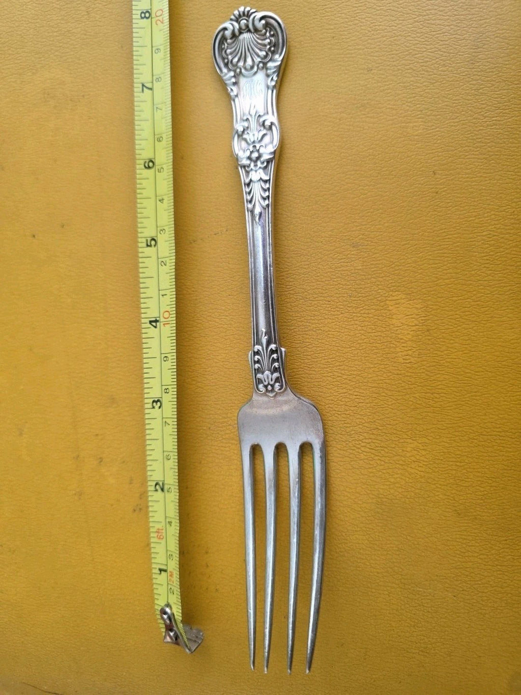TIFFANY ENGLISH KING STERLING SILVER DINNER FORK - GOOD CONDITION MONOGRAM
