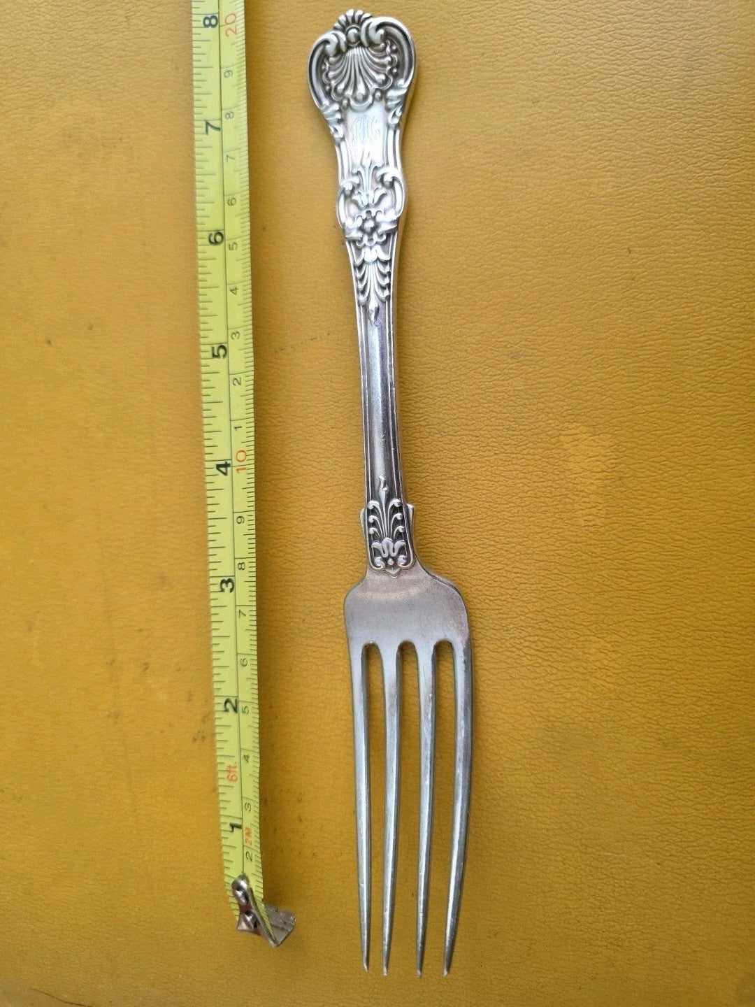 TIFFANY ENGLISH KING STERLING SILVER DINNER FORK - GOOD CONDITION MONOGRAM