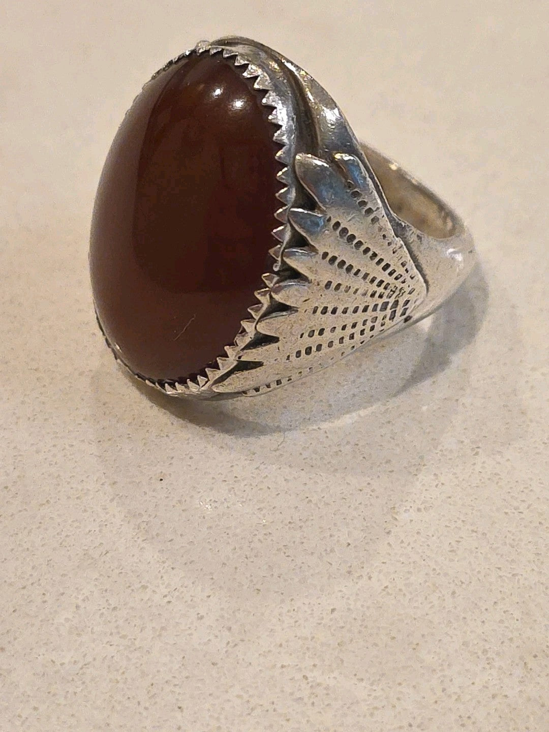 Old Pawn Sterling Silver Vintage Carnelian/Agate Tribal Ring Size 9.5