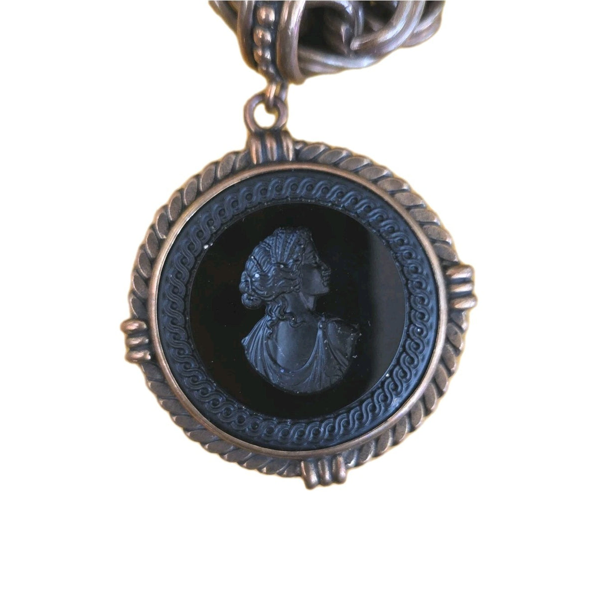 EXTASIA Thick Bronze Rope Chain & Intaglio Jet Glass Cameo Necklace