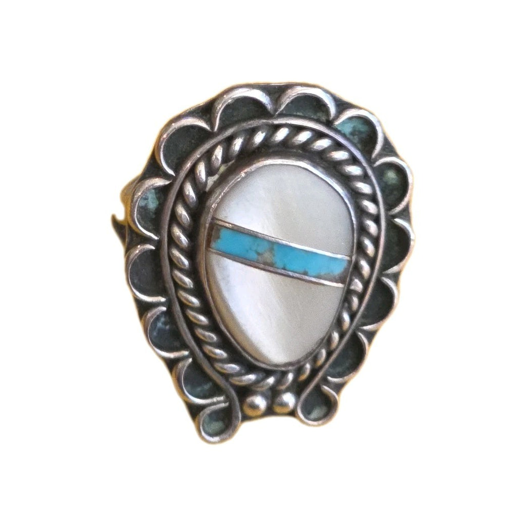 Vintage Zuni  Stone Inlay Sterling Ring Size 8 1/2