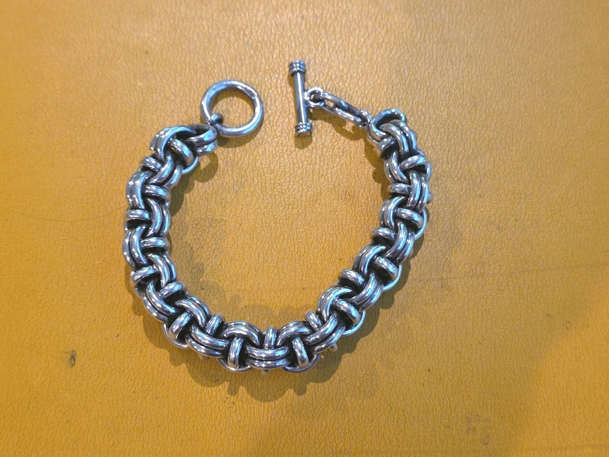 Byzantine Solid Heavy Sterling Silver Chain Bracelet 8" .925 9.53mm Thick
