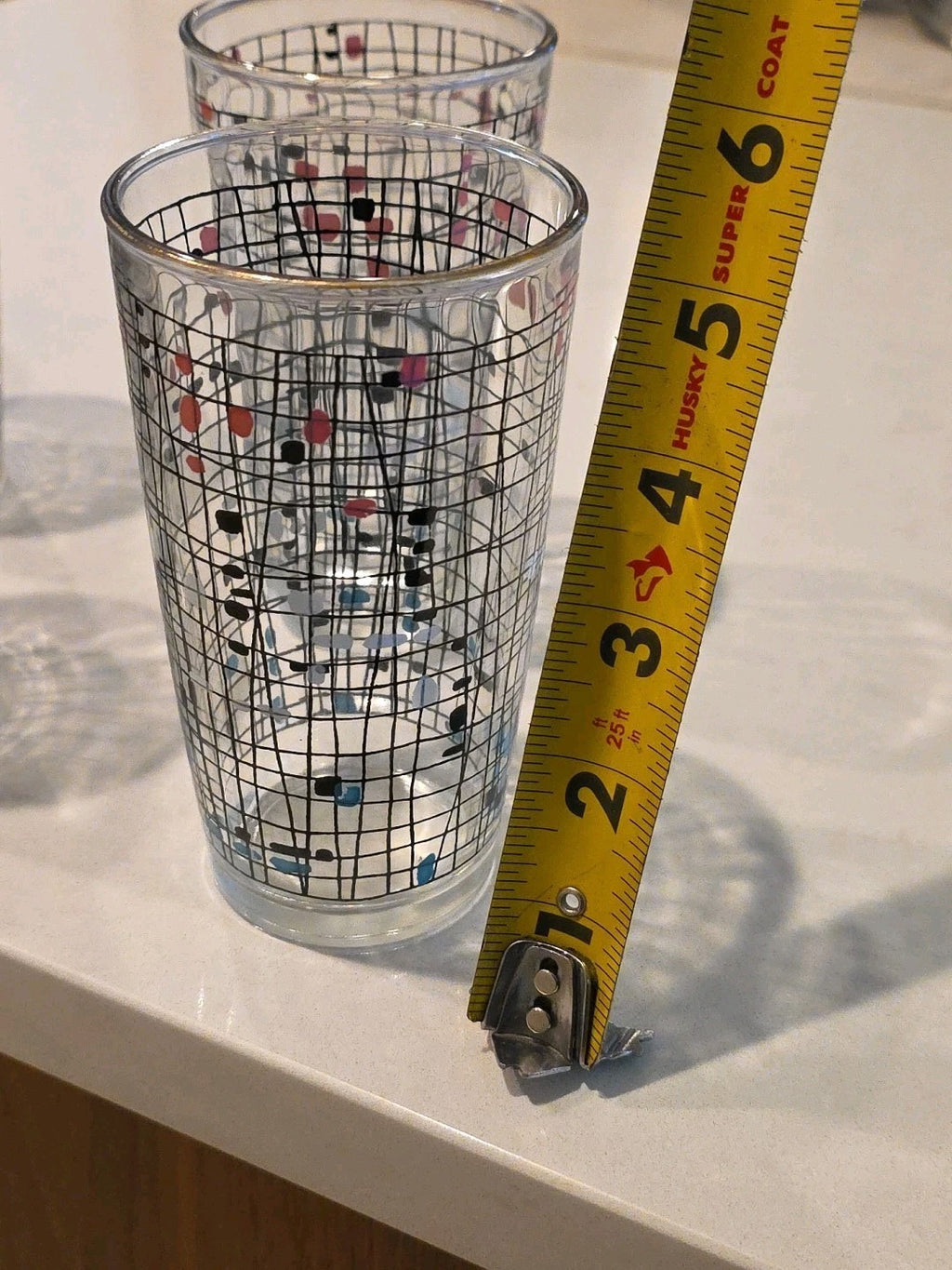 (7) Vintage 1950’s Hazel Atlas Geometric Crosshatch Drinking Glasses Tumblers
