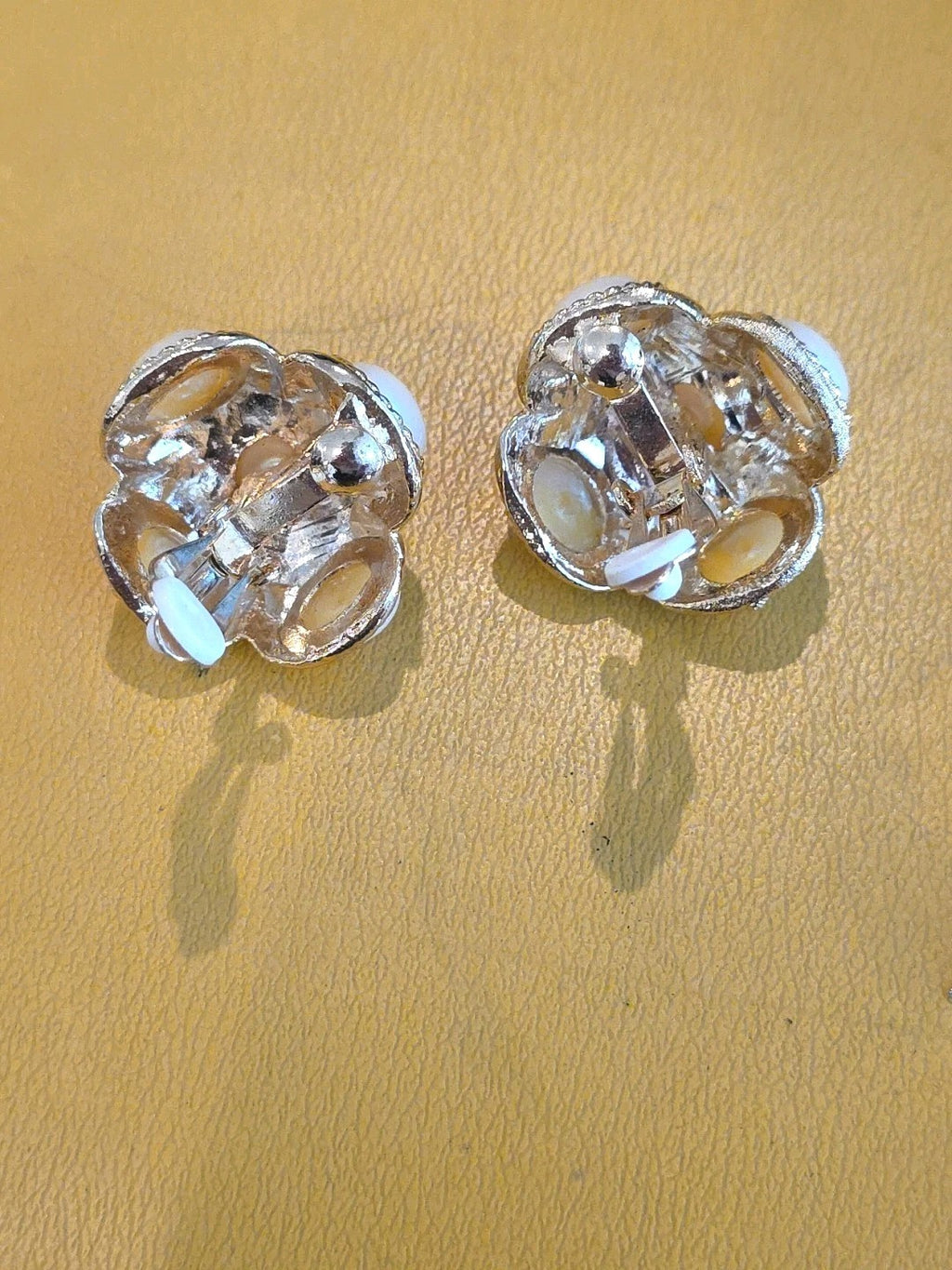 1980's Gold Chunky White Faux Pearl Bead Clip On Statement Earrings