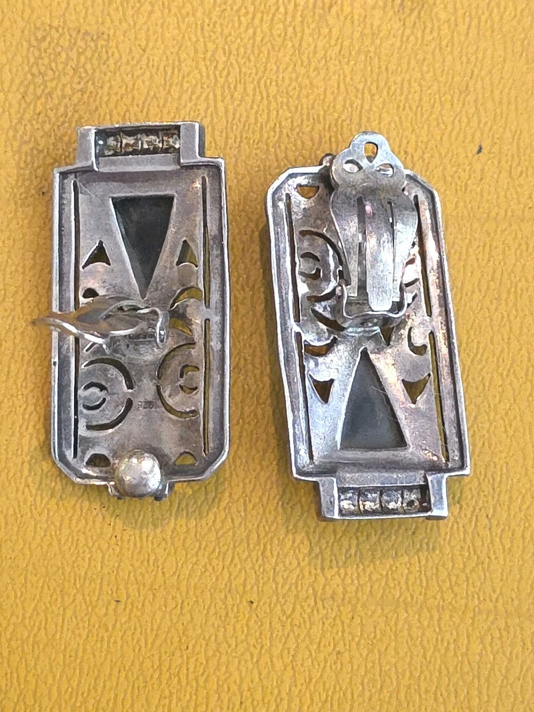 Vintage Judith Jack Art Deco Style Sterling Black Onyx Marcasite Earrings