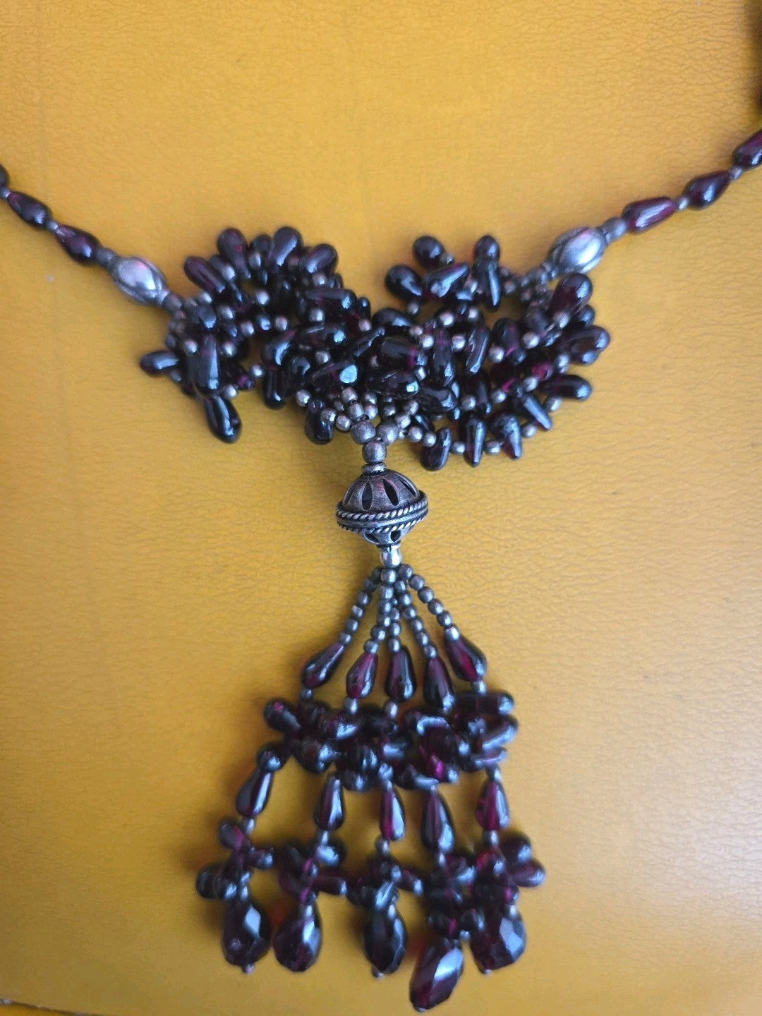 Vintage Huge Moroccan Red Garnet Necklace in Sterling Silver