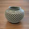 Midcentury Reticulated Korean Togetsu Celadon Vase With Flying Birds 6" Tall