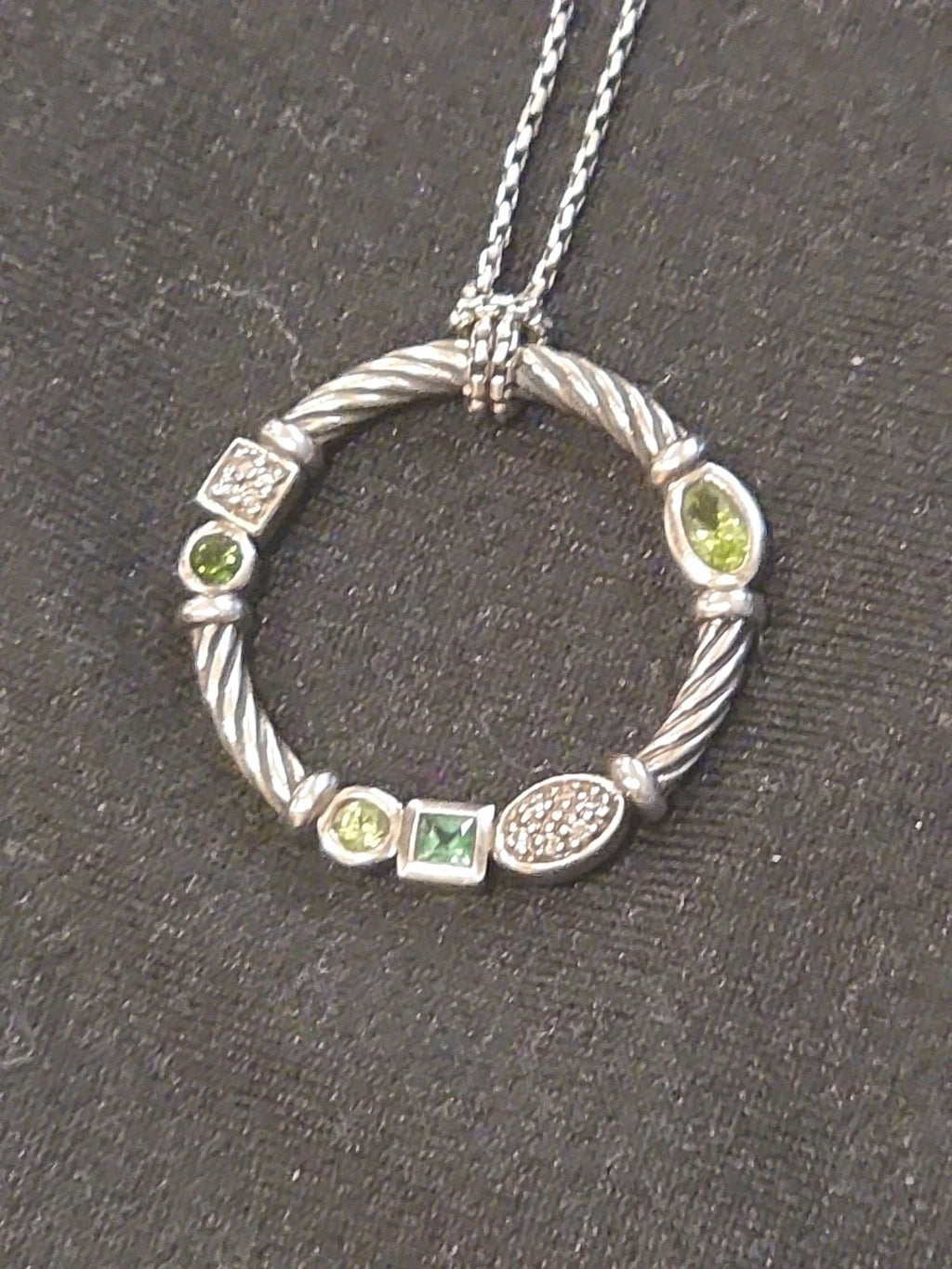David Yurman Sterling Silver Diamond, Blue Topaz, Peridot Confetti Necklace 20"