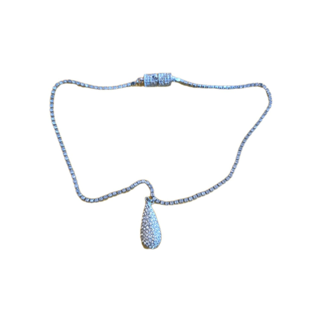 Les Bernard Inc Rhinestone Chain Thin Slim Single Row Necklace & Pendant