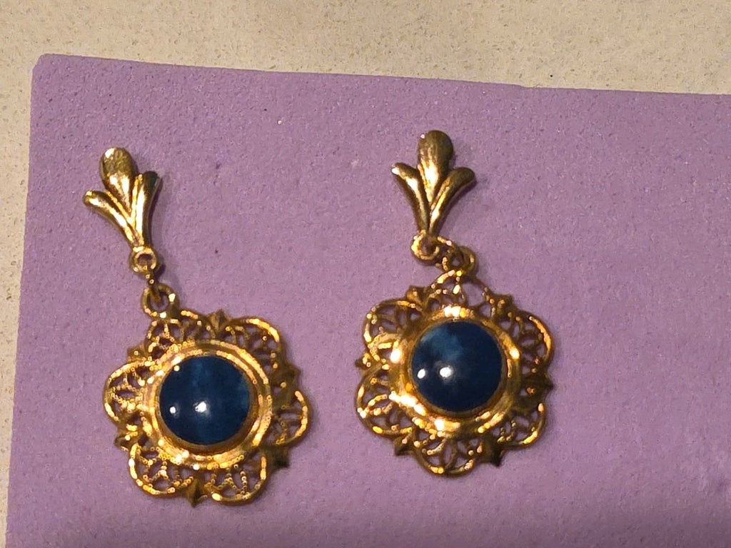 Petite 14k Yellow Gold  Earring With Blue Stone
