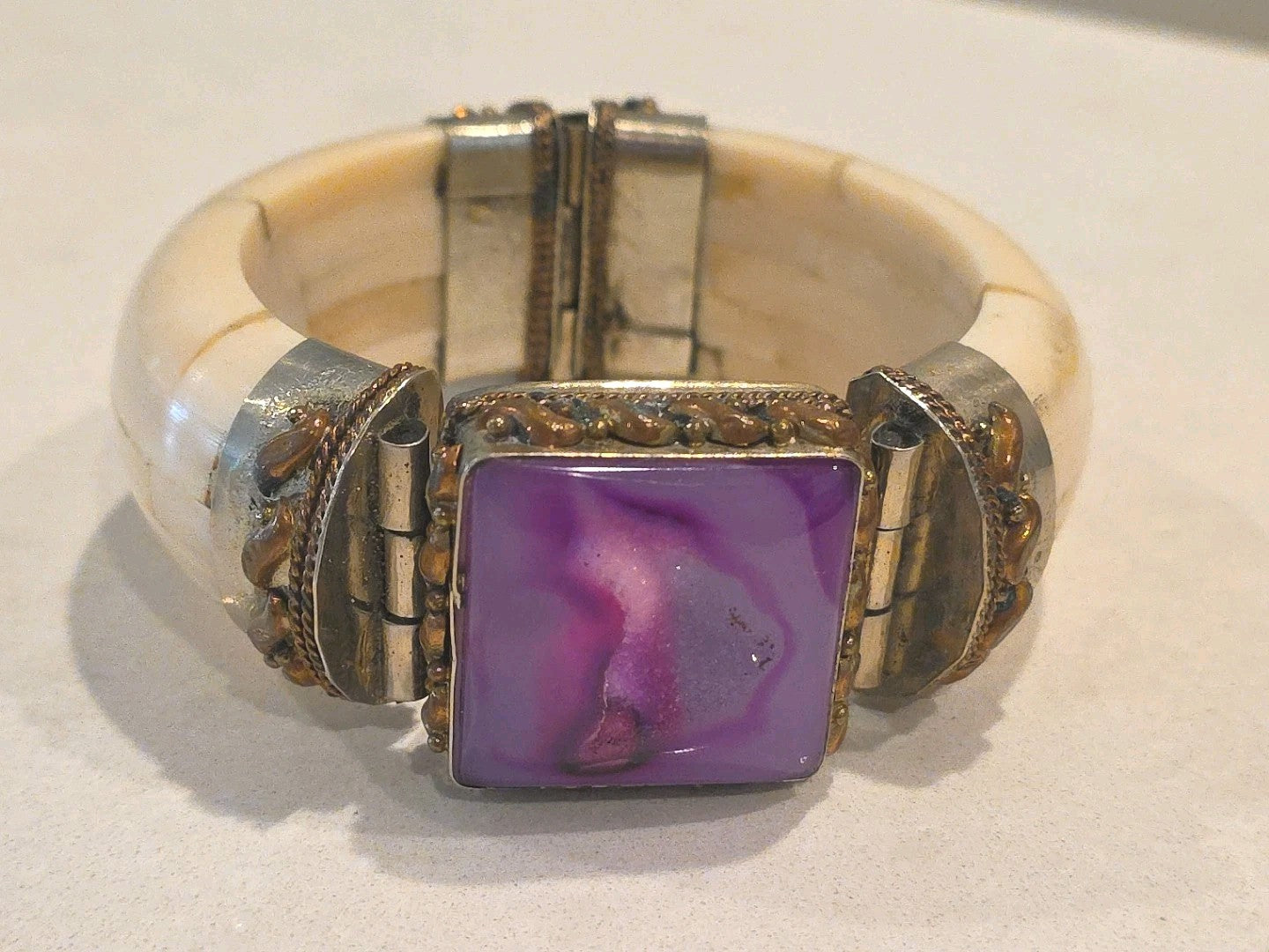 Tara Mesa Pink Drusy Quartz & Bone Bangle Bracelet
