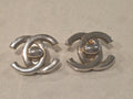 CHANEL Used CC Logos Turn Lock Earrings Silver Clip-On 96P  Vintage