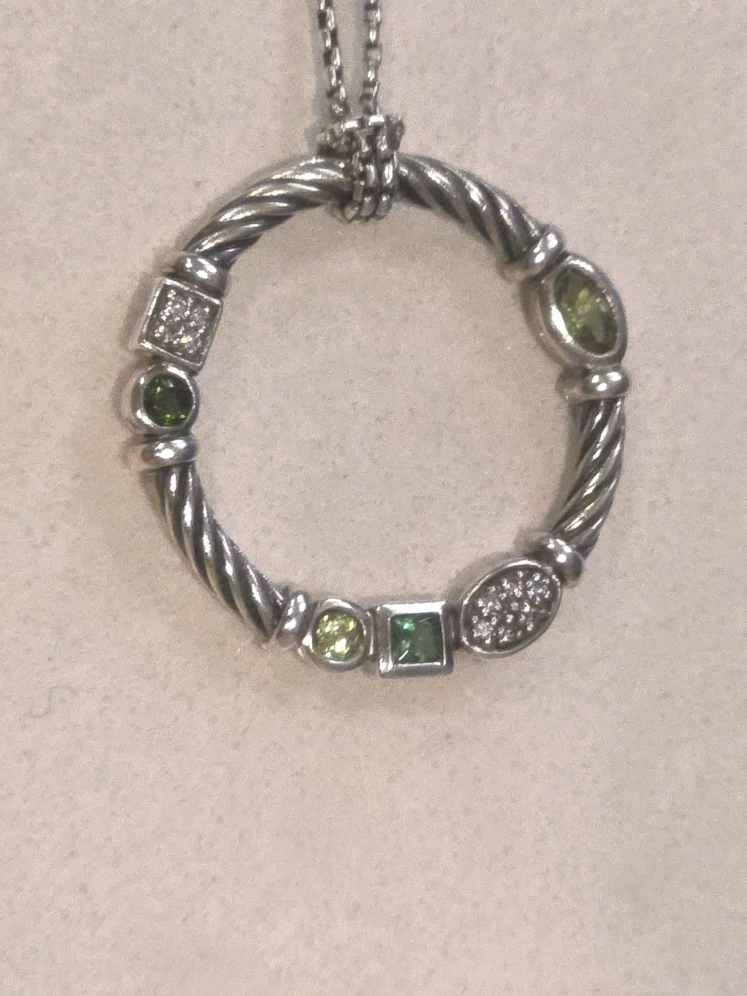 David Yurman Sterling Silver Diamond, Blue Topaz, Peridot Confetti Necklace 20"