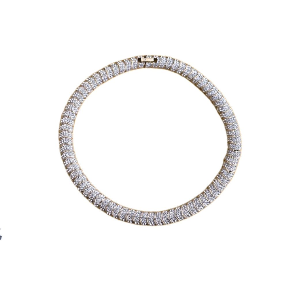 Vintage Clear Crystal Rhinestone 7 Row Tennis Choker Necklace
