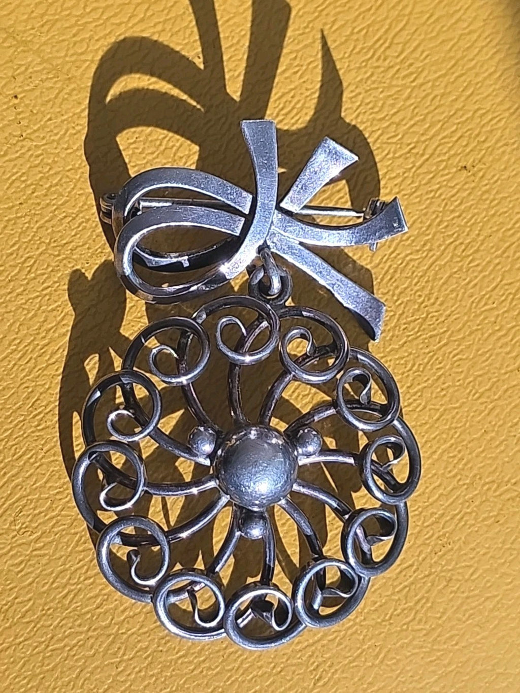 Denmark Designer John Lauritzen Sterling Large 3D Bow Flower Brooch 50/60s