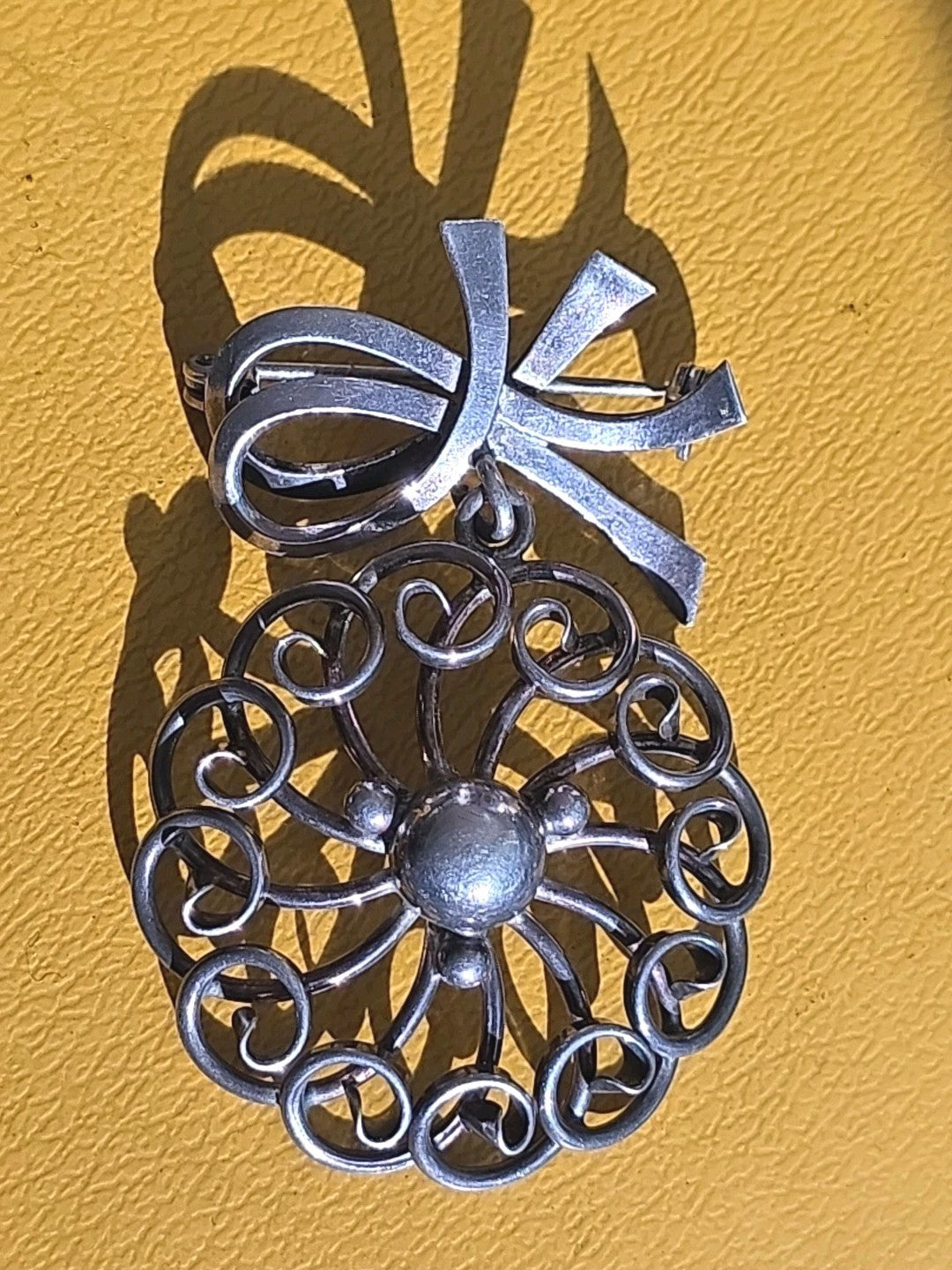 Denmark Designer John Lauritzen Sterling Large 3D Bow Flower Brooch 50/60s