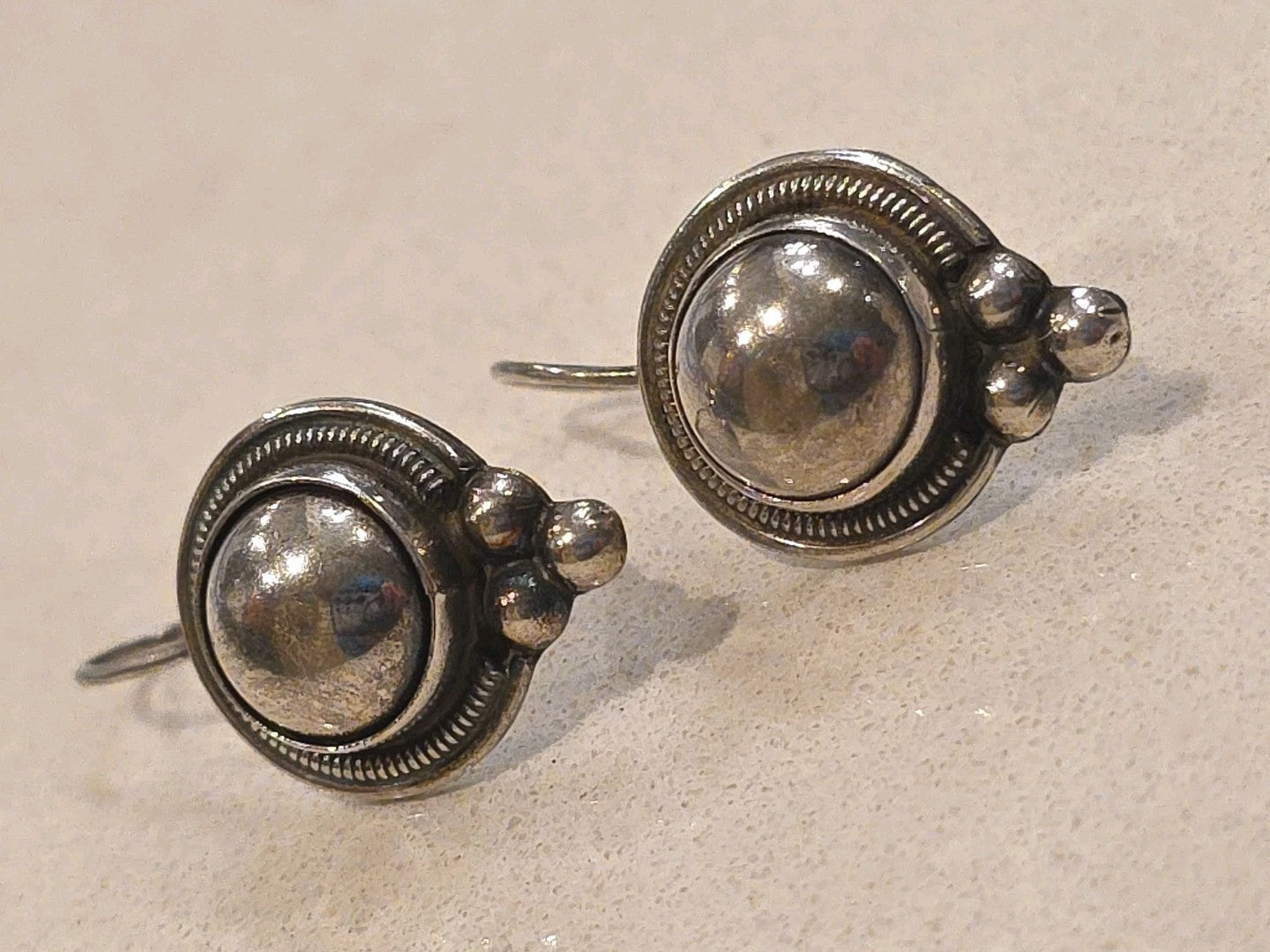 Vintage TAXCO ATI Dome Sterling Silver Button Earrings