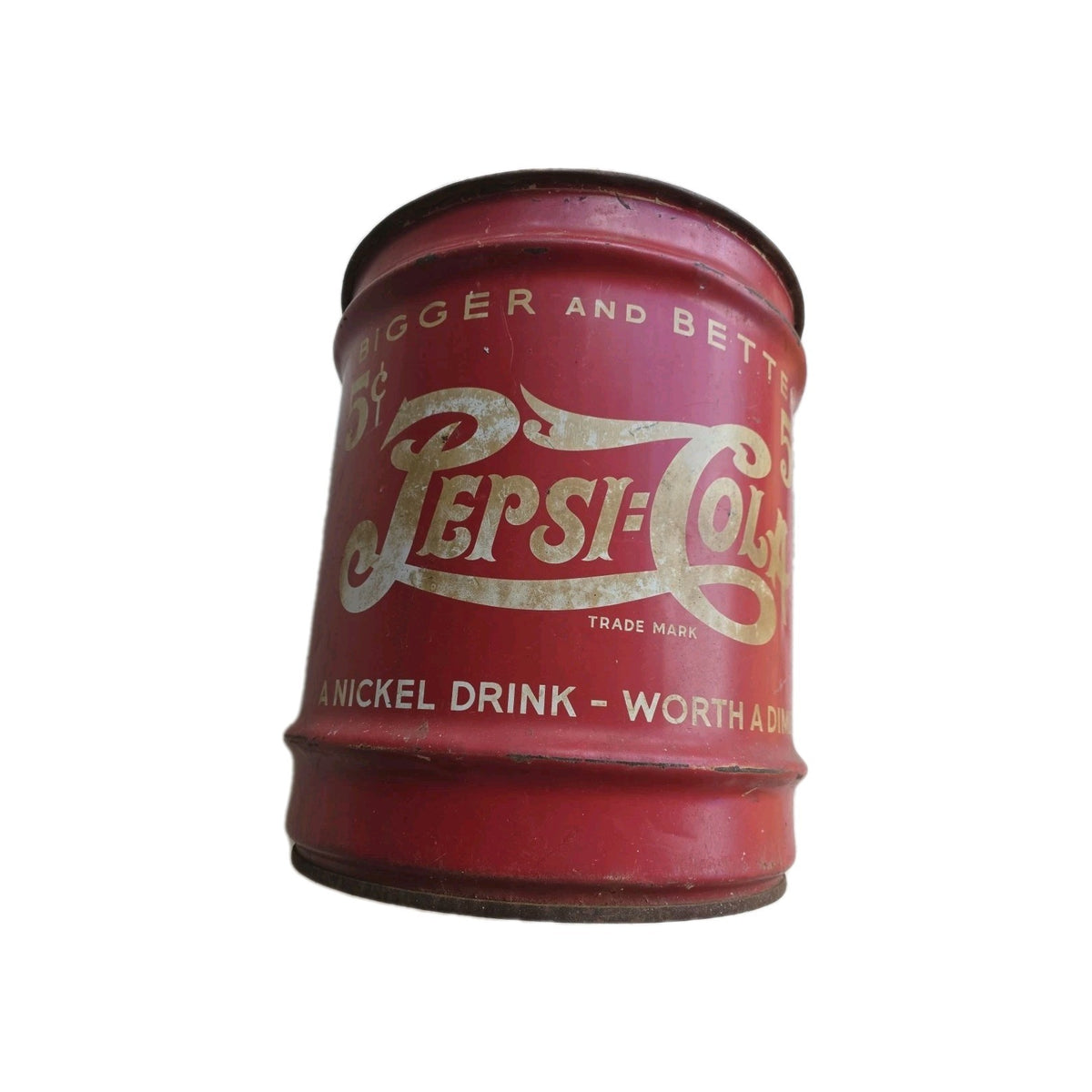ANTIQUE 1930's USA PEPSI COLA SODA BOTTLE SYRUP DRUM METAL CAN COOLER STAND SIGN