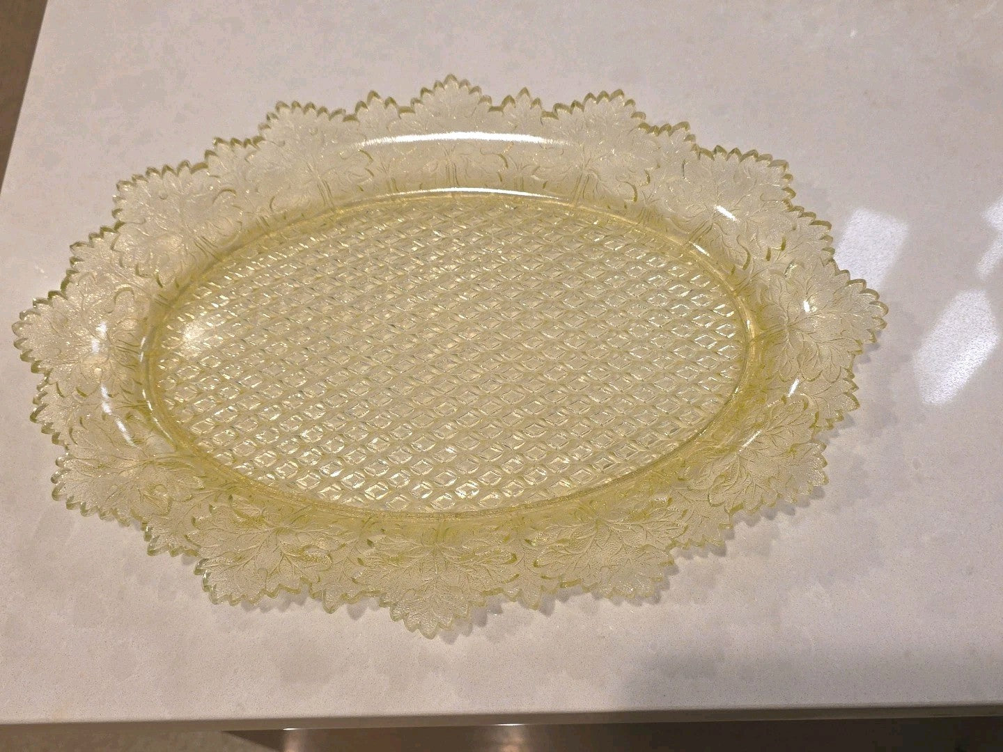 1880s Vaseline EAPG Gillinder & Son Maple Leaf Serving Plate Oval