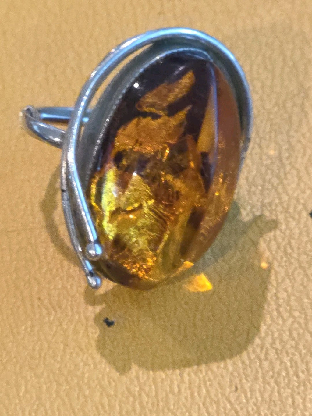 Vintage Sterling Silver Natural Amber Ring Women Size 7.5