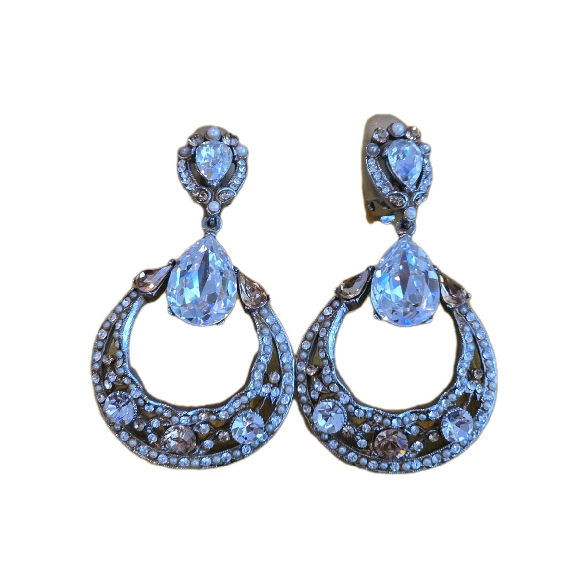 RARE DESIGNER JOSE & MARIA BARRERA JEWELED TEARDROP DANGLING CHANDELIER EARRINGS