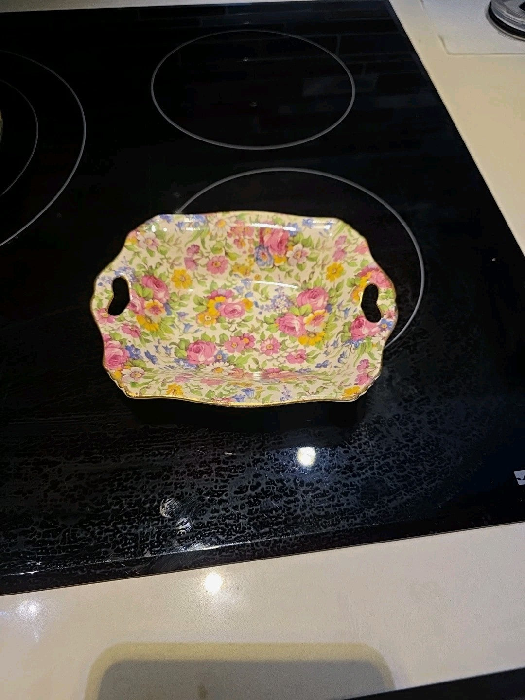 1930s Wright Tyndale van Roden SUMMERTIME Chintz Pottery Bon Bon Dish 7"