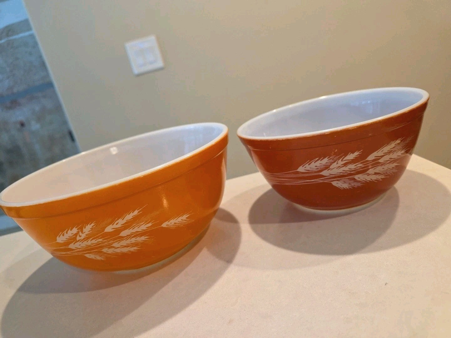 Vintage PYREX Autumn Harvest Wheat 402 403 Nesting Mixing Bowls Set of 2