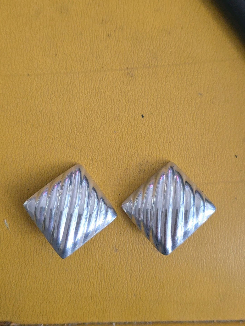 Vintage Taxco Square Sterling Silver Clip On Earrings