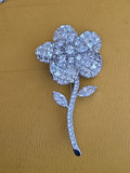 Vintage Flower Brooch Pin in Sterling with Rhinestones
