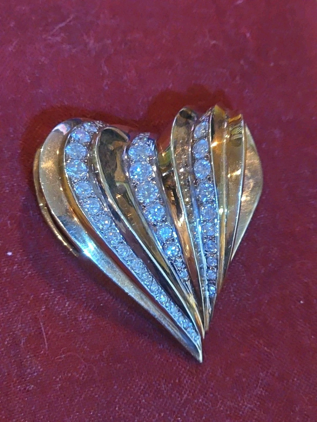 Huge 2ct Diamonds 14k Yellow Gold Heart Pin Brooch Pendant