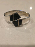 TAXCO MEXICO Sterling Silver Hinged Cuff Bracelet Onyx Inlay Vintage