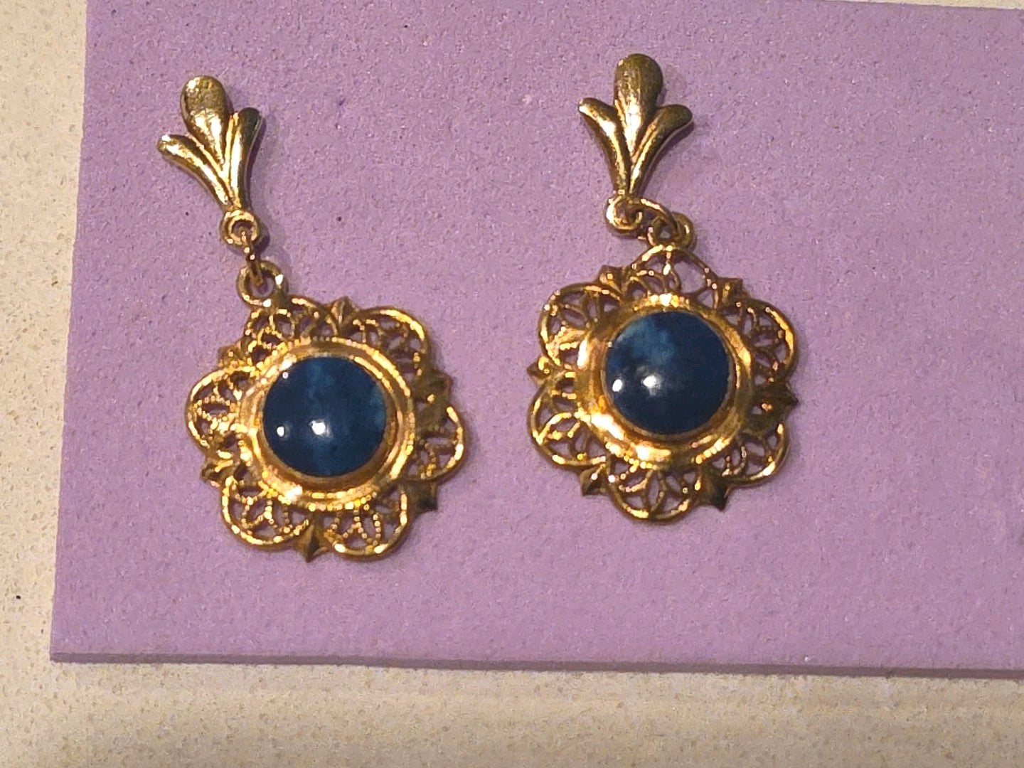 Petite 14k Yellow Gold  Earring With Blue Stone